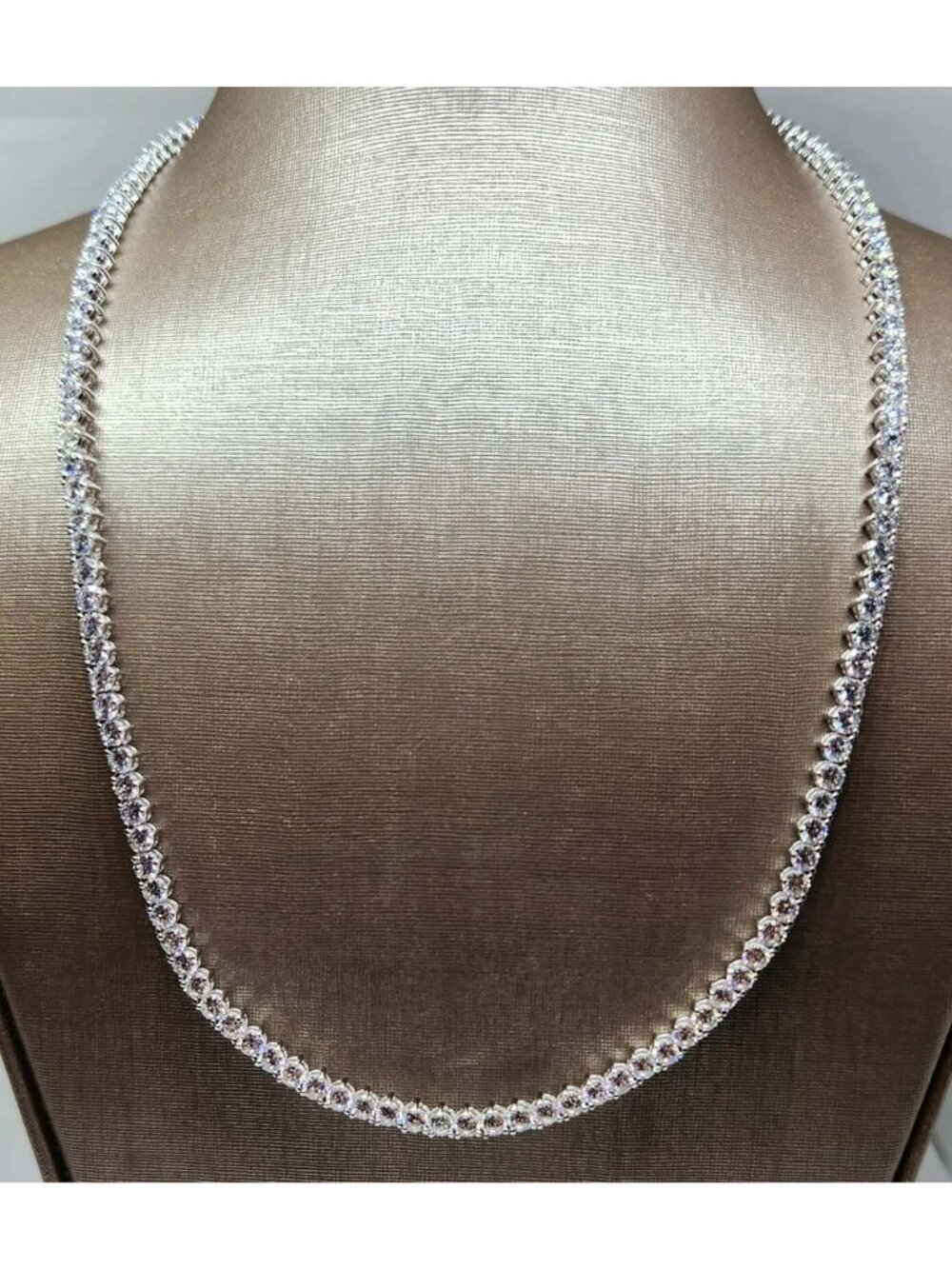 CZ Sterling Silver Rhodium Plated Tennis Necklace 18" Long 3.5mm Wide